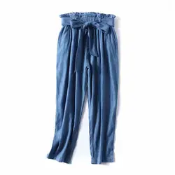 2019 весенние шаровары женские брюки повседневные свободные винтажные Джинсовые штаны с высокой талией джинсы