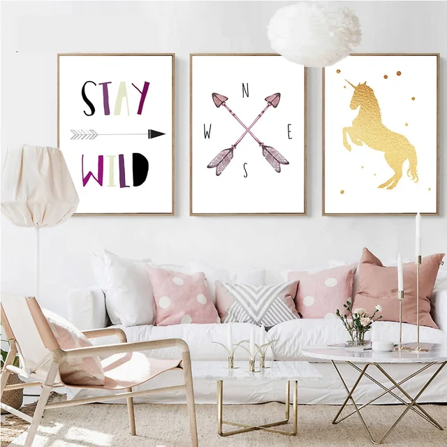 Unicorn Arrow Nursery Canvas Art Posters And Prints Cartoon Painting Unicorn Arrow Nursery Canvas Art Posters And Prints Cartoon Painting Nordic Wall Pictures Kids Bedroom Decoration