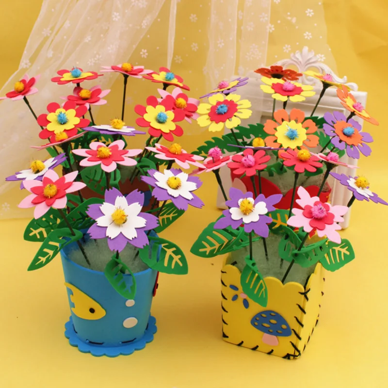 

1 pcs Creative Handmade EVA Flower Pot Toy Kids DIY Craft Kits Creative Kindergarten Educational Children Girls 3-6 years Series
