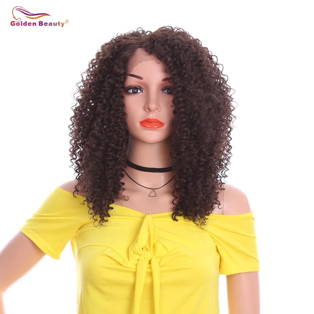 

Golden Beauty Afo Kinky Curly Lace Front Synthetic Wigs Average Size Brown Black Ombre Hair Heat Resistant Short Curly Wigs