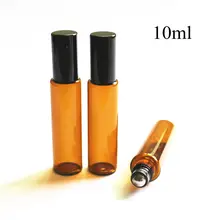 50 шт./партия 10 мм Янтарное стекло бутылка с роликом тонкое стекло эфирное масло бутылка с нержавеющей St ролик шарообразный стеклянный образец флаконы