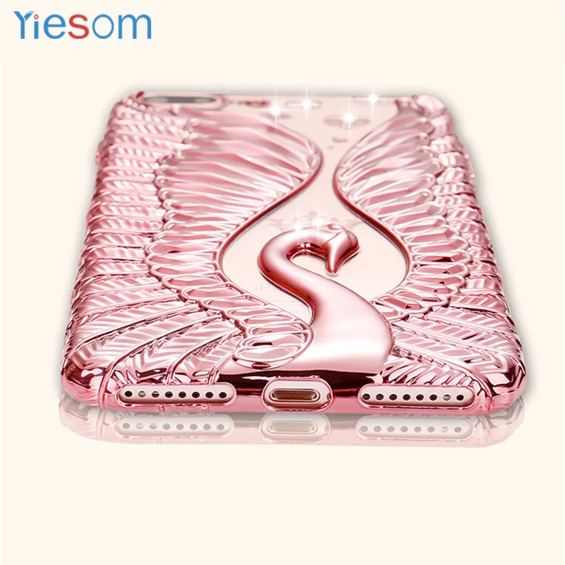 

For iPhone 7Plus Cases Bling Glitter Soft TPU Phone Back Cover Coque For iPhone7 6 6s 8 Plus Luxury 3D Diamond Plating Swan Case