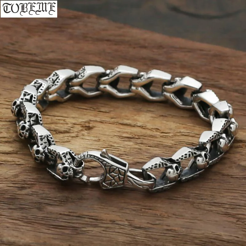 Vintage 100 925 Silver Skeleton Bracelet Sterling Skull Chain 925 Silver Skeleton Bracelet Sterling