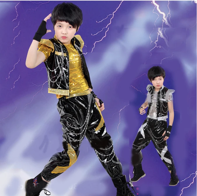 Boy's Jazz Dance Costume Set New Kids Sequin Top & Harem Pants Sets Fashion Mordern Children Hip Hop Clothing