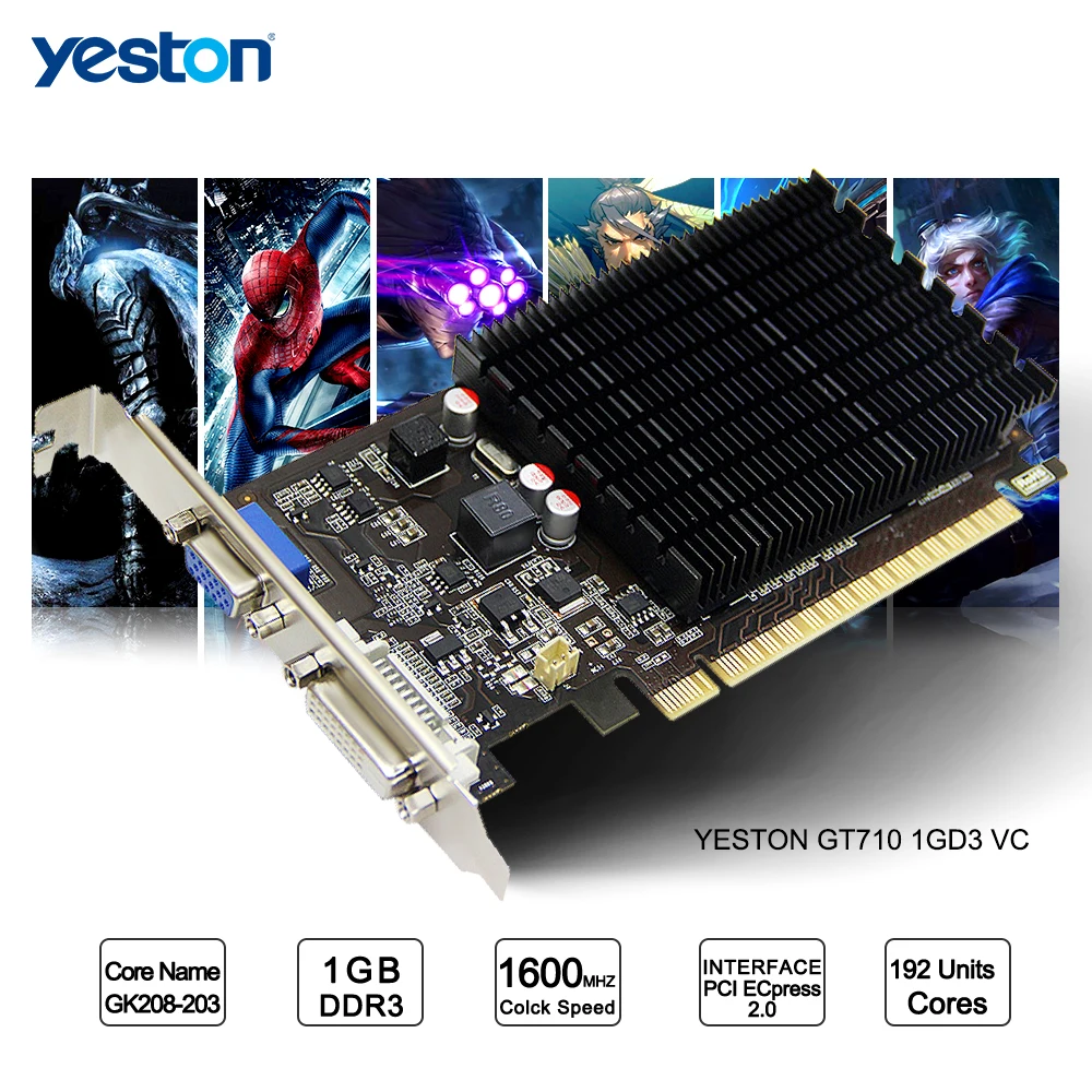 

Yeston GeForce GT 710 GPU 1GB GDDR3 64 bit Gaming Desktop computer PC Video Graphics Cards support