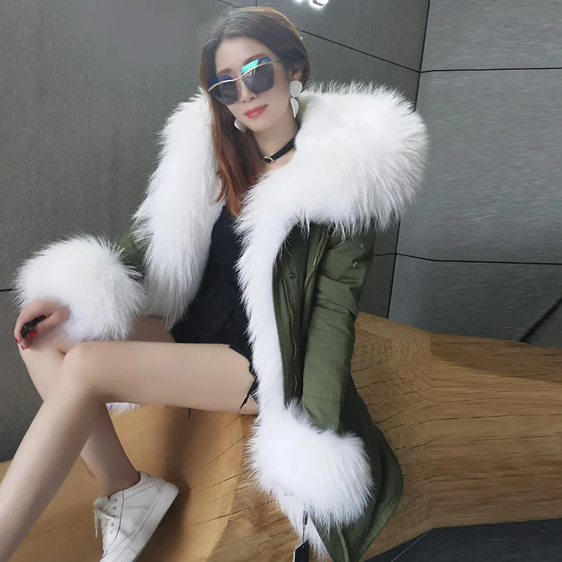 Женская парка на искусственном меху с капюшоном из меха енота|raccoon fur jacket|hooded