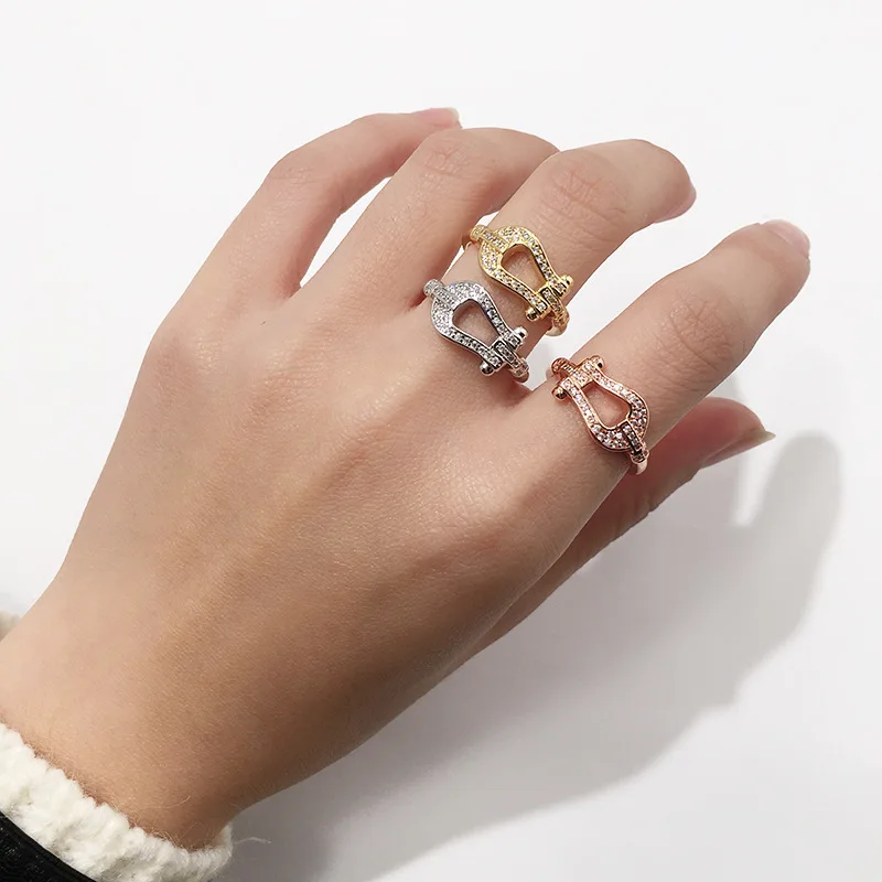 

Copper Gold Silver Color Classic Rings horseshoe buckle opening rings 3 color for Woman birthday Gift anillos mujer rings