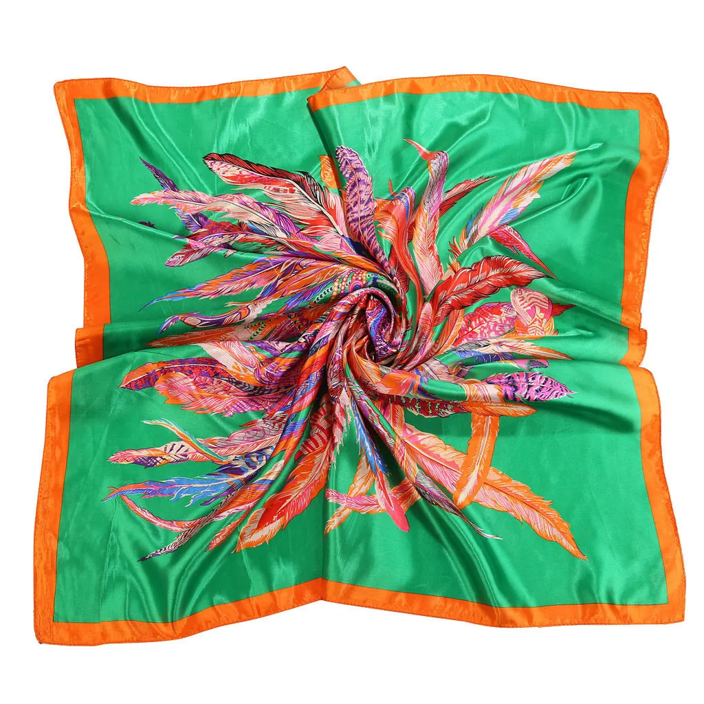 Элегантный женский большой квадратный шелковый шарф с принтом 90*90 см Модный весенне-осенний серый и фиолетовый шарф из искусственного шелка шаль - Цвет: Зеленый
