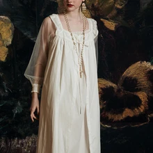 Элегантные длинные платья, хлопковая ночная рубашка, Свадебный халат, одежда для сна, Дамский Королевский дворцовый халат, ночные рубашки