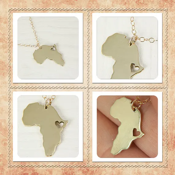 N034 African Map Necklace Country of South Africa Map Necklace Adoption Necklace Ethiopia Ciondolo Africa Heart Necklaces