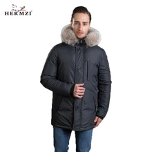 HERMZI Новая Коллекция Зимнее Пальто Мужское Модная Куртка Теплая Толстая Парка Зимняя Мужская Съемный Капюшон Меховой Воротник Енота Европейский Размеры 4XL