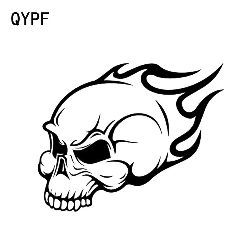 

QYPF 14.9*11.9CM SKULL FLAMES Fun Car Stickers Motorcycle Reflective Vinyl Decals C16-0158
