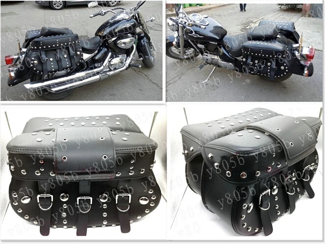 Черная Боковая Сумка с заклепками седельные сумки для Honda Yamaha Suzuki Kawasaki спортивный