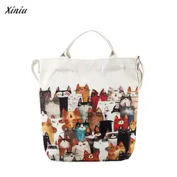 XINIU cartoonxiniu Товары для кошек печатных пляжная сумка Холст Tote Femme cluthes сумки для женщин 2017 Bolsa feminina