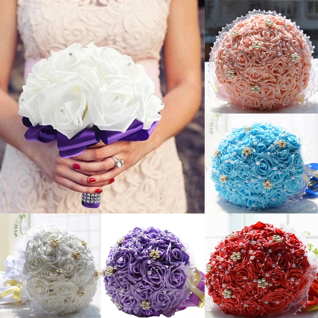 Handmade Artificial Foam Flowers Bouquet Simulation Roses Handmade Artificial Foam Flowers Bouquet Simulation Roses Rhinestones Bridal Toss Bridesmaid For Wedding D370