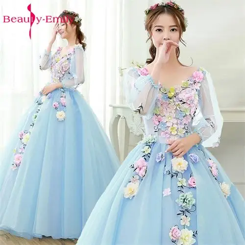 Длинный бальный светильник Emily бальное платье синего цвета Quinceanera платья