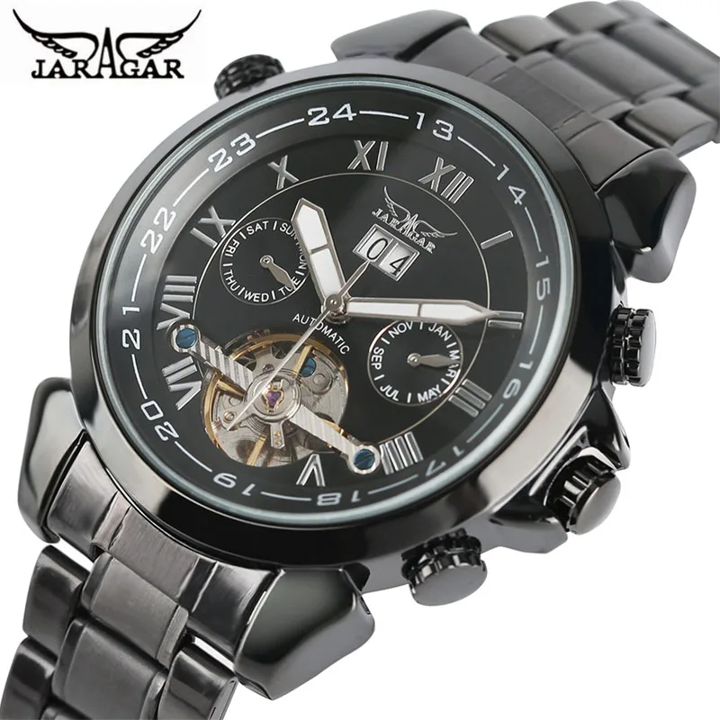 JARAGAR Watch Men Skeleton Tourbillon Automatic Mechanical Watch Men Clock Man Full Stainless Steel Wristwatches saat erkekler