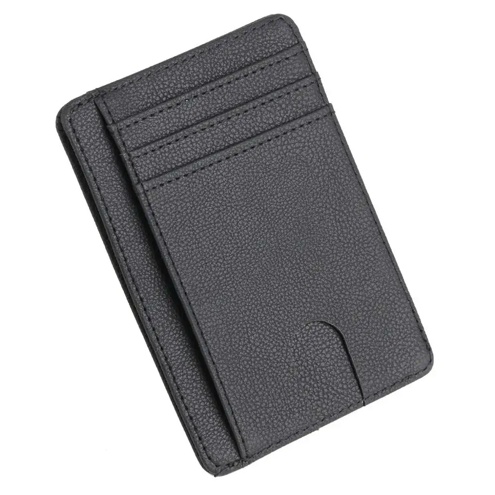 BK1 Тонкий кожаный бумажник THINKTHENDO с блокировкой RFID, держатель для карт, кошелек, чехол для денег для мужчин и женщин, модная сумка 11,5x8x0,5 см - Цвет: BK1