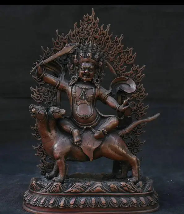 13 дюймов Старый тибетский красный цвет искусственная кожа Palden Lhamo Deity скульптура