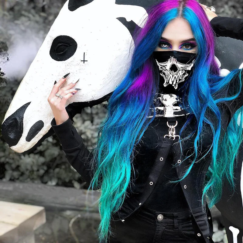 InstaHot готический панк толстовки с капюшоном для женщин черный скелет печати маска с длинным рукавом Топы Мода Хэллоуин Топ Толстовка