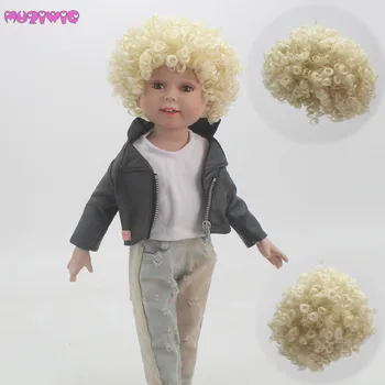 

11-12inch Head Circumference Doll Wigs Heat Resistant Wire Khaki Curly Hair for 18 inch American Dolls