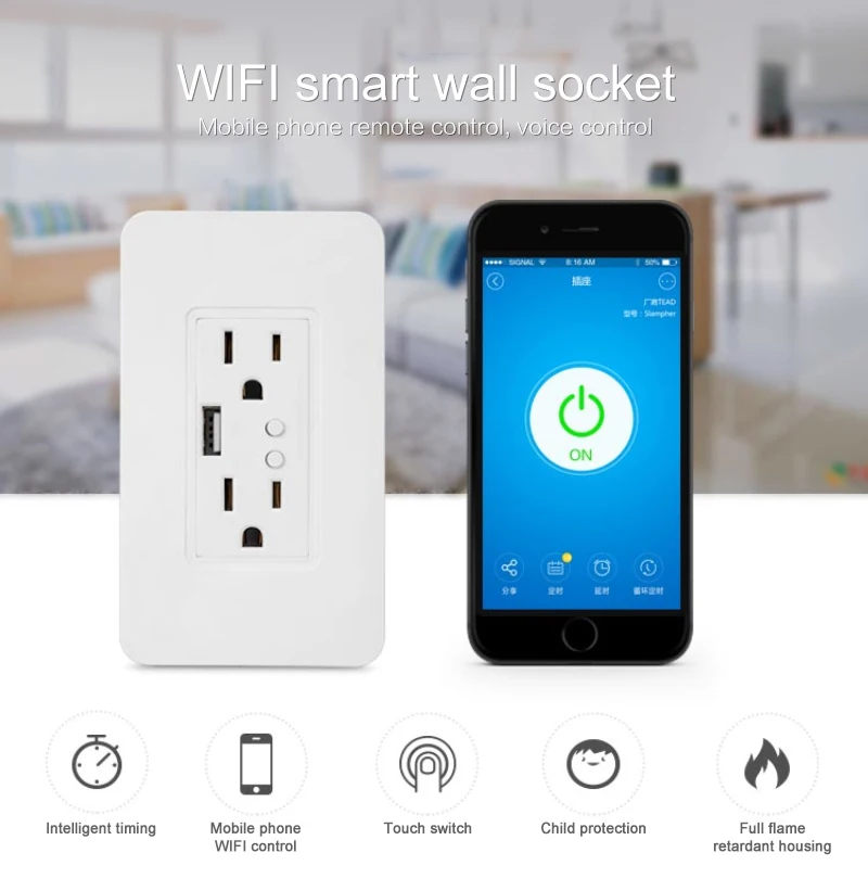 For Alexa Google Home eWelink APP remote control Smart Wall Outlet Wifi Dual USB Socket Remote Voice Control Smart Wall Socket