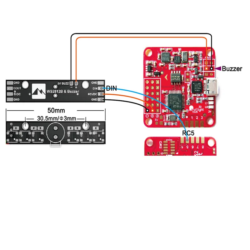 Matek WS2812B LED & 5V active buzzer integration plate Naze32 Skyline32 isavailable