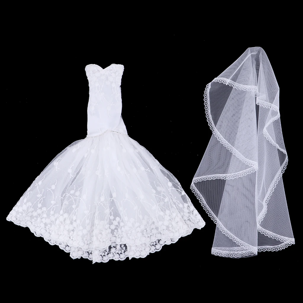 Dress + Veil/ Doll Party Dress Evening Gown Skirt Clothing Outfit Accessories For 1/3 BJD Dolls 60cm Girl Doll Dress