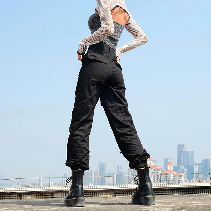 Уличные модные крутые женские свободные повседневные штаны-шаровары с большими карманами на молнии капри для фитнеса Feminino спортивные брюки