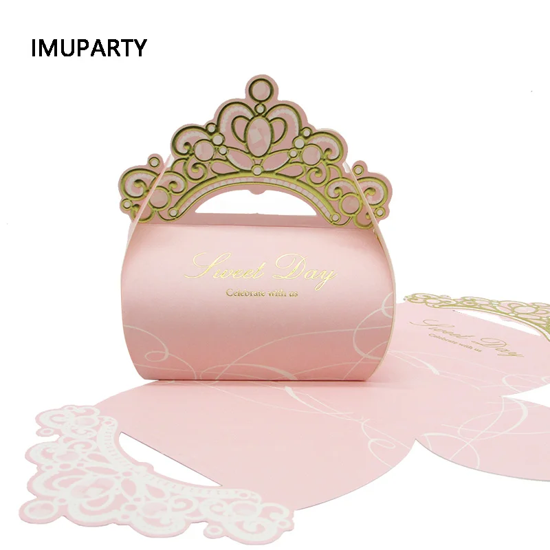 

10pcs Bronzing Royal Crown Gift Box for Princess Grils Wedding Birthday Party Supplies Favors Packaging Baby Shower Candy Box