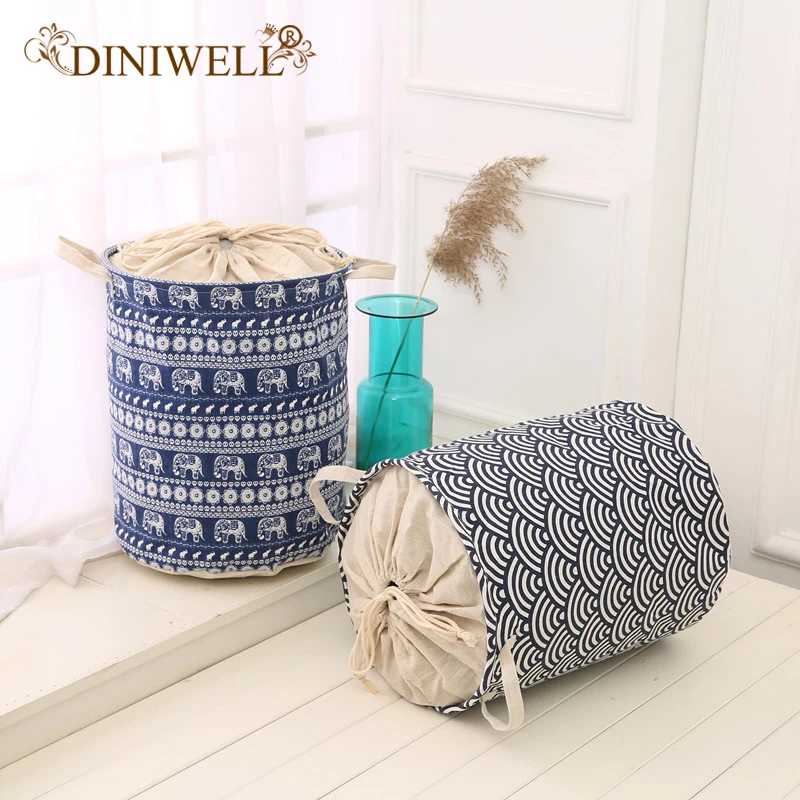 

DINIWELL Foldable Laundry Hamper Closet Cotton Linen Storage Basket Bag With Closing Top Organizer For Baby Toys Bathroom