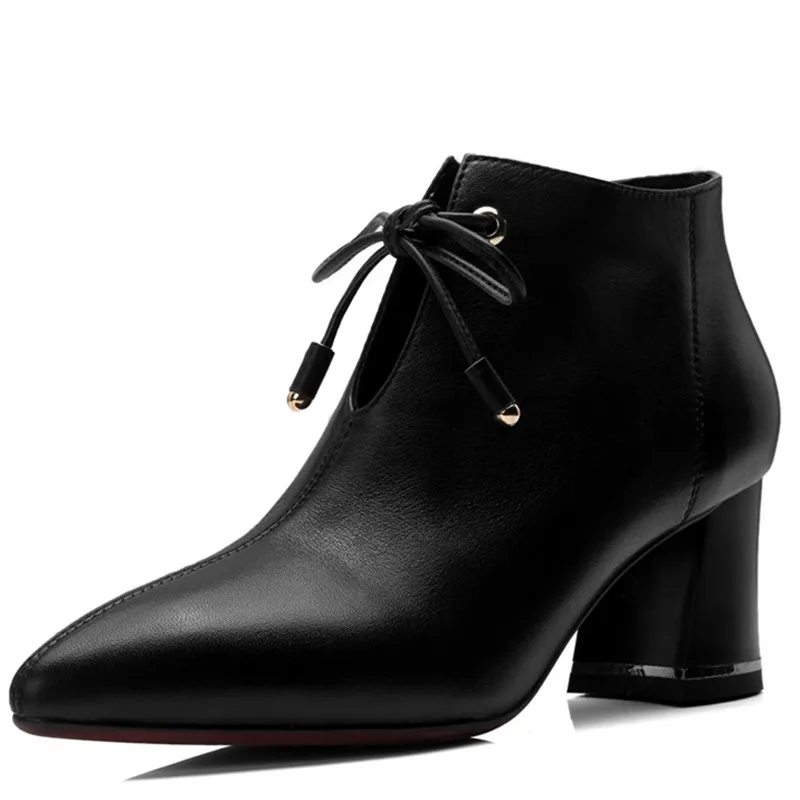 

LOVEXSS Woman Autumn Winter Corss Tied Ankle Boots Fashion Plus Size 34 39 Martin Boots Black Claret High Heeled Shoes 2018