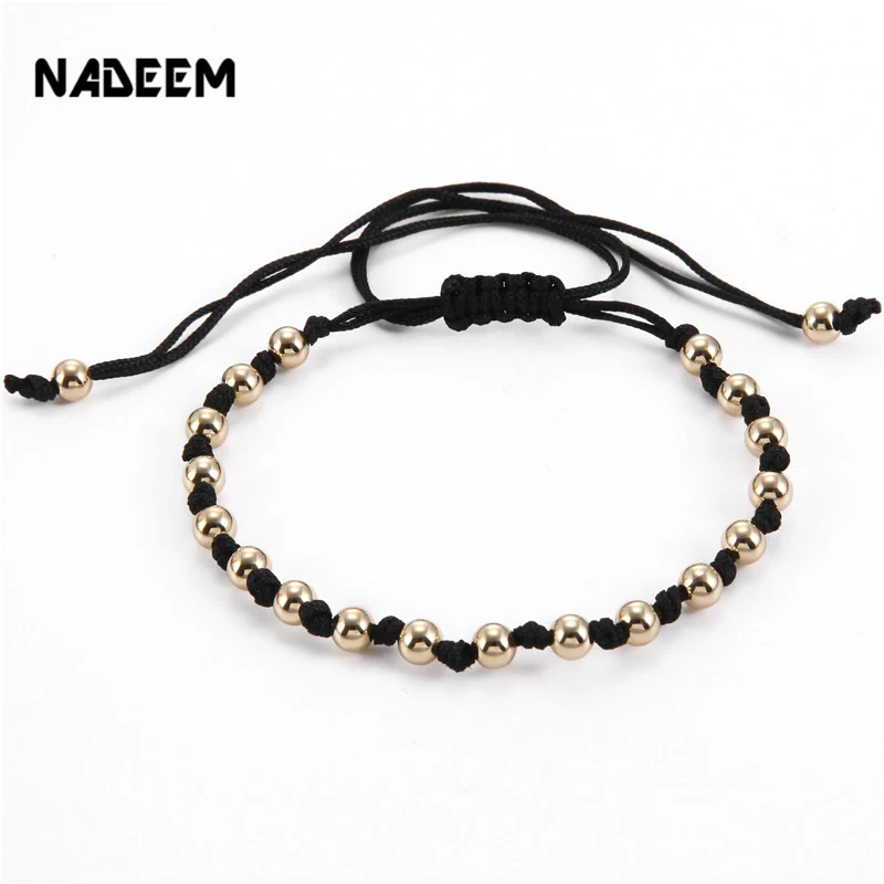 

2017 Drop Shipping 4color 5MM Copper Bead Knitted Charm Bracelet Men Women Braiding Macrame Bracelet Girl Gift Bracelet Jewlery