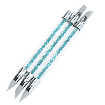 

3Pcs/1 Set Nail Hollow Engraved Embossing Pen Nail Art Brushes Silicone Head Nail Brush Pencil With Acrylic Handle