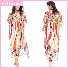 Новая Свободная шифоновая блузка с длинными рукавами и круглым вырезом с разноцветным принтом, турецкое пляжное платье от солнца FJ42066