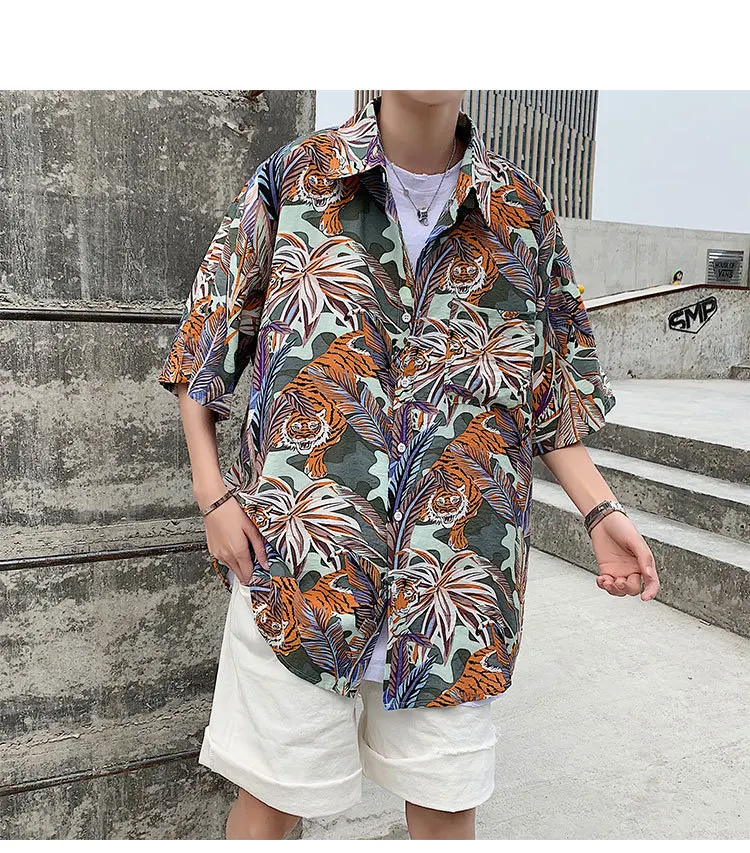 2019 летние Для мужчин цветок Цвет печати короткий рукав Мужская гавайская рубашка Рубашка для отдыха французская запонка Для мужчин s