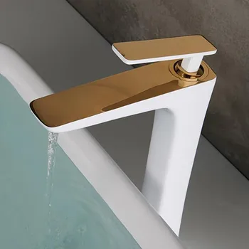 

white and gold bathroom hot and cold single lever bathroom sink faucet basin tap lavabo