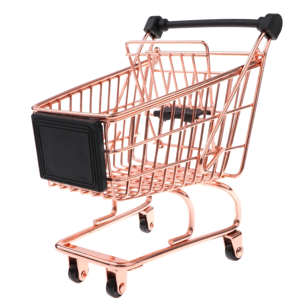 Mini Metal Shopping Cart Salesman Sample Kids Pretend Play Toy - Rose Gold