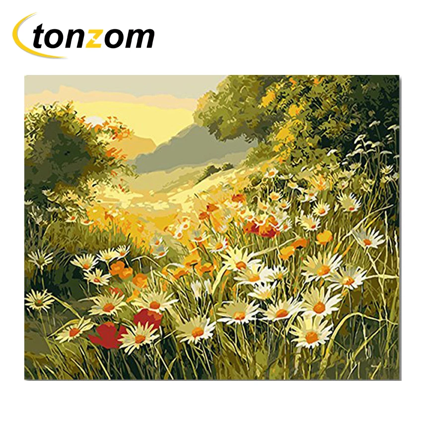 647 50 De Réductionrihe Coucher De Soleil Tournesol Prairie Dessin Par Numéros Forêt Peinture à La Main Travail Manuel Sur Toile Peinture à