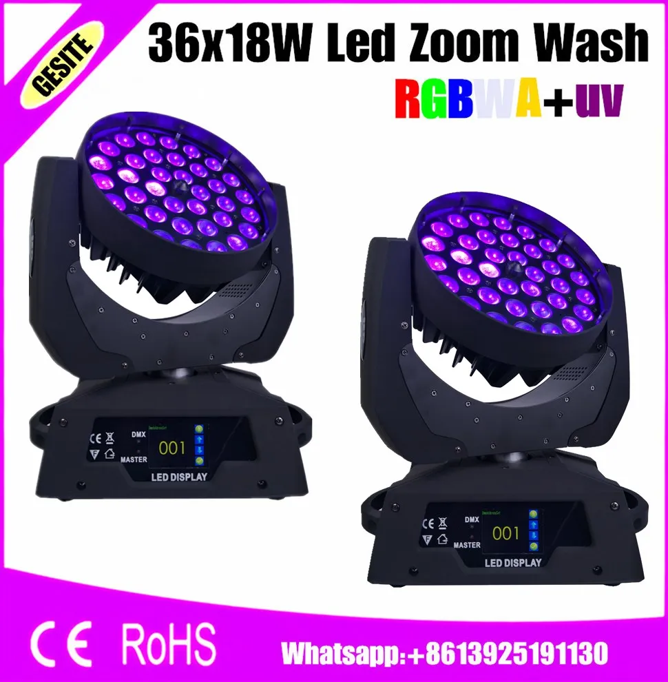 2 шт./лот светодиодный зум 36x18 Вт с RGBWAUV dmx 512 19 каналов для dj диско зум стиральная lyre свет