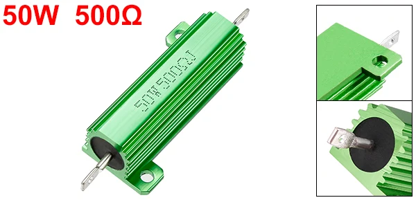 50W 500 Ohm Aluminium Housing Chassis Mount Wirewound Power Resistor Green 1pcs
