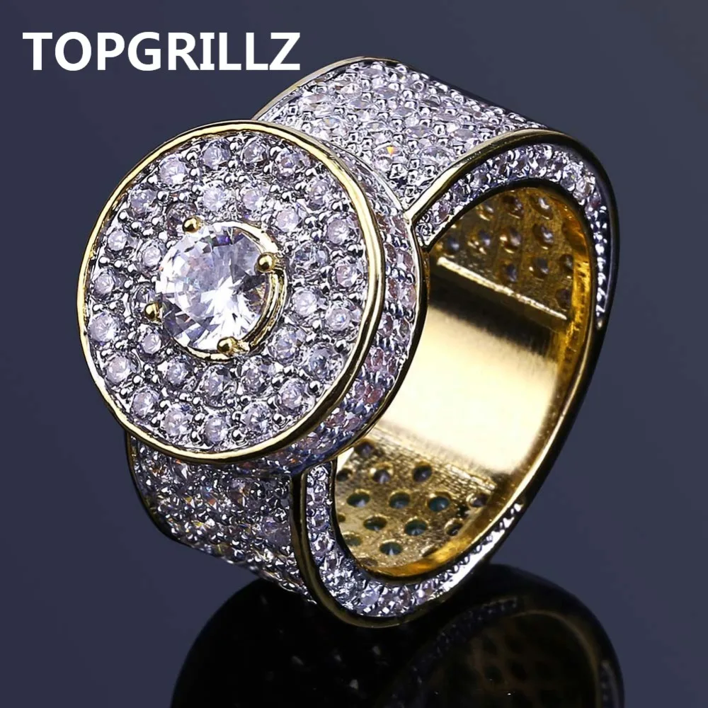 TOPGRILLZ Золото Цвет Все Iced Out большой камень микро проложить кубический циркон кольцо 7 8 9 10 11 пять размеров кольца хип-хоп ювелирные изделия для мужчин