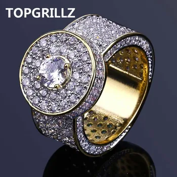 

TOPGRILLZ Gold Color All Iced Out Big Stone Micro Pave Cubic Zircon Ring 7 8 9 10 11 Five Sizes Rings Hip Hop Jewelry For Male