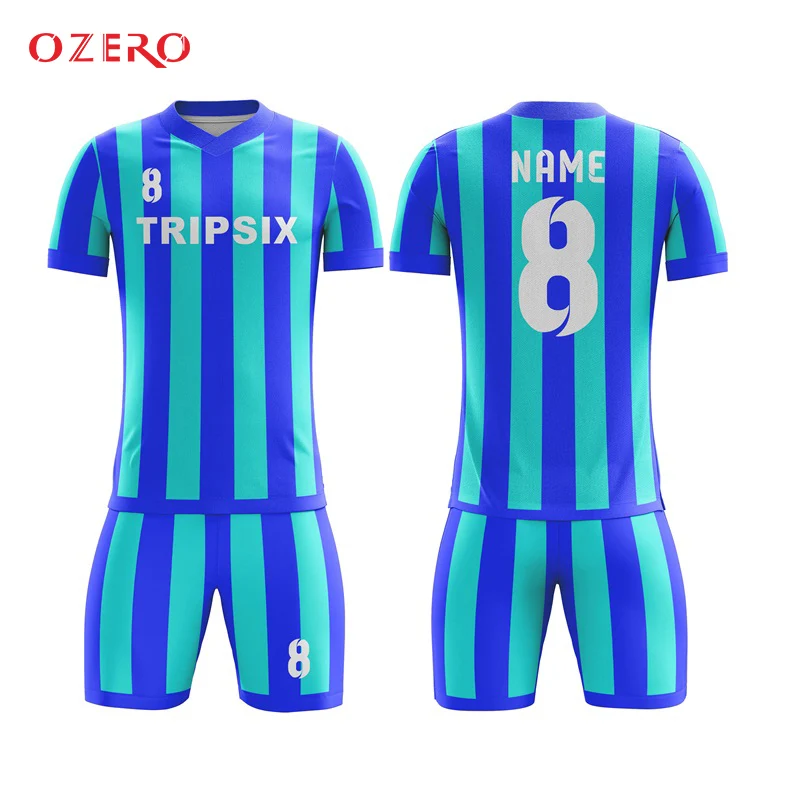 custom design professional yellow blue polyester striped soccer jersey