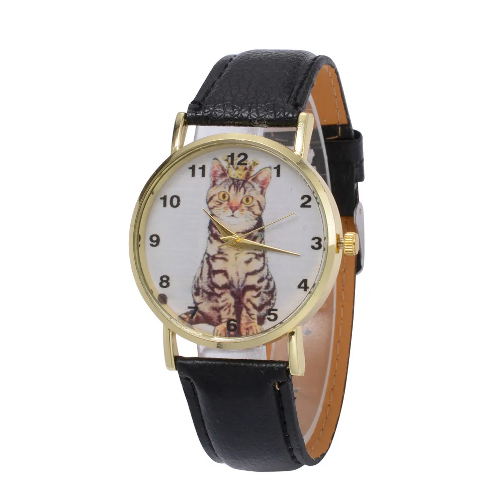 

Fashion Women Watches Cute Cat Wearing A Crown Dial Casual Gold Quartz Wrist Watch reloj de mujer relojes mujer montres femme
