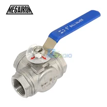 MEGAIRON " DN25 3 Way Женский BSPT 316 SS Тип L Mountin Pad шаровой кран Винил Ручка WOG1000