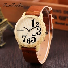 FanTeeDa Brand New Arrival Leather Strap Quartz Women Wristwatch Fashion Wooden Ladies Watches Number Sport Dress Clock FD071