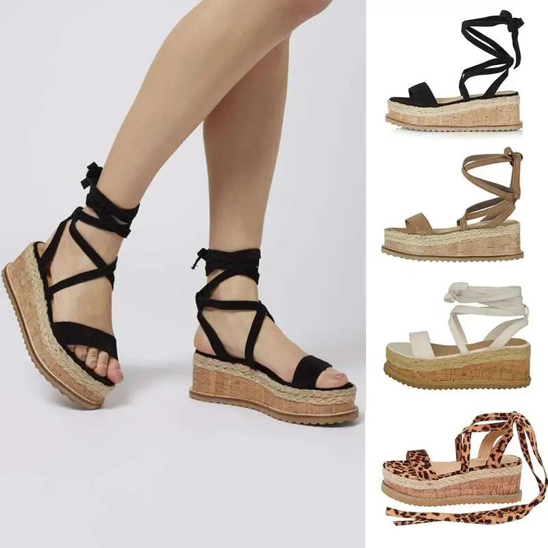 

Women Summer Wedge Sandals Open Toe Gladiator Sandal Women Casual Lace Up Women Platform Sandals Ankle Strap Sandals