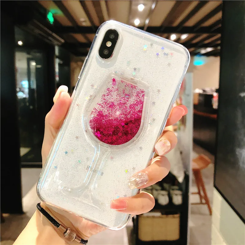 

For xiaomi 9 SE 8 lite A1 A2 lite case redmi Note5 6 7 Pro coque Glitter sexy quicksand wineglass Transparent phone cover fundas