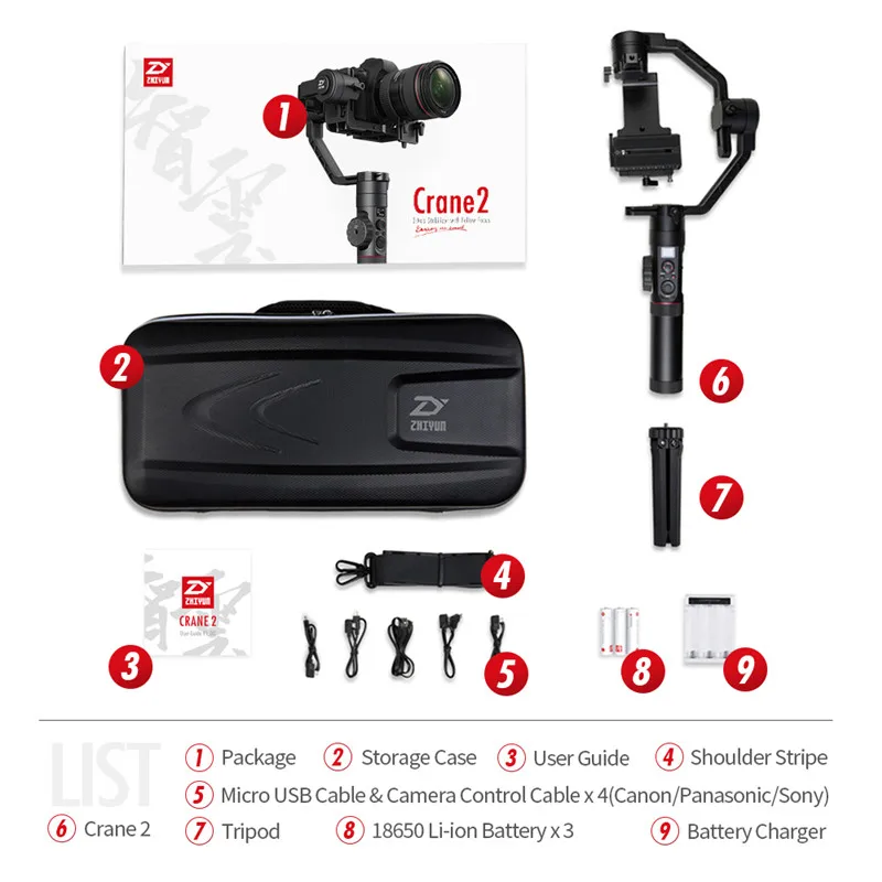 Zhiyun Crane 2 3 Axis Handheld Gimbal 3.2KG Real Time